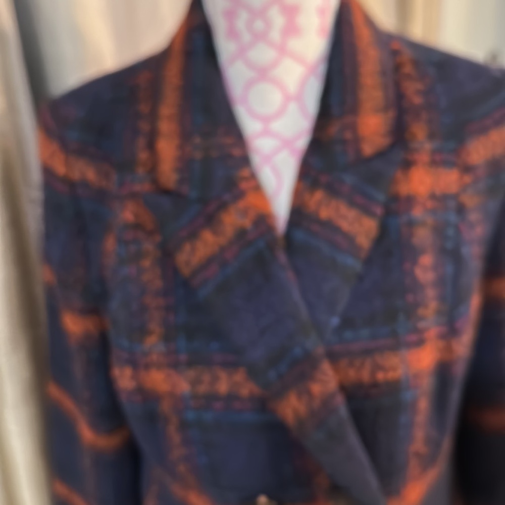 Cabi plaid lined double breasted, blazer, size medium or polyester wool acrylic